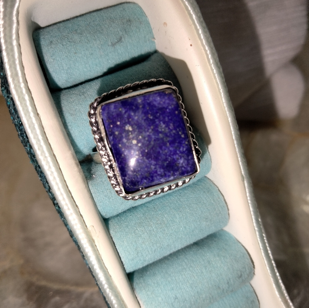 Silver Plated Lapis Gemstone Ring